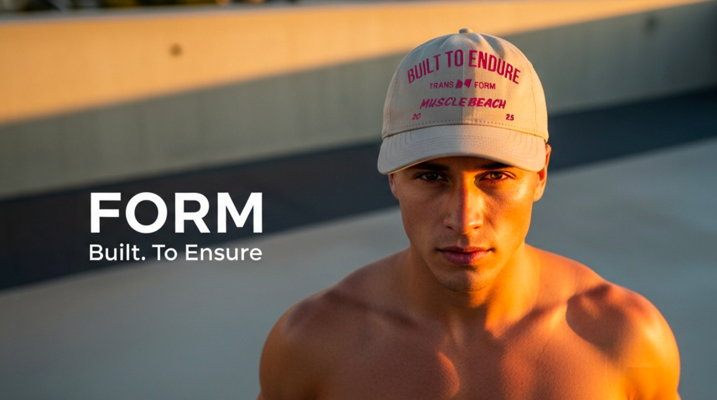 FORM “Muscle Beach” Performance Hat –Beige and Red Training Cap