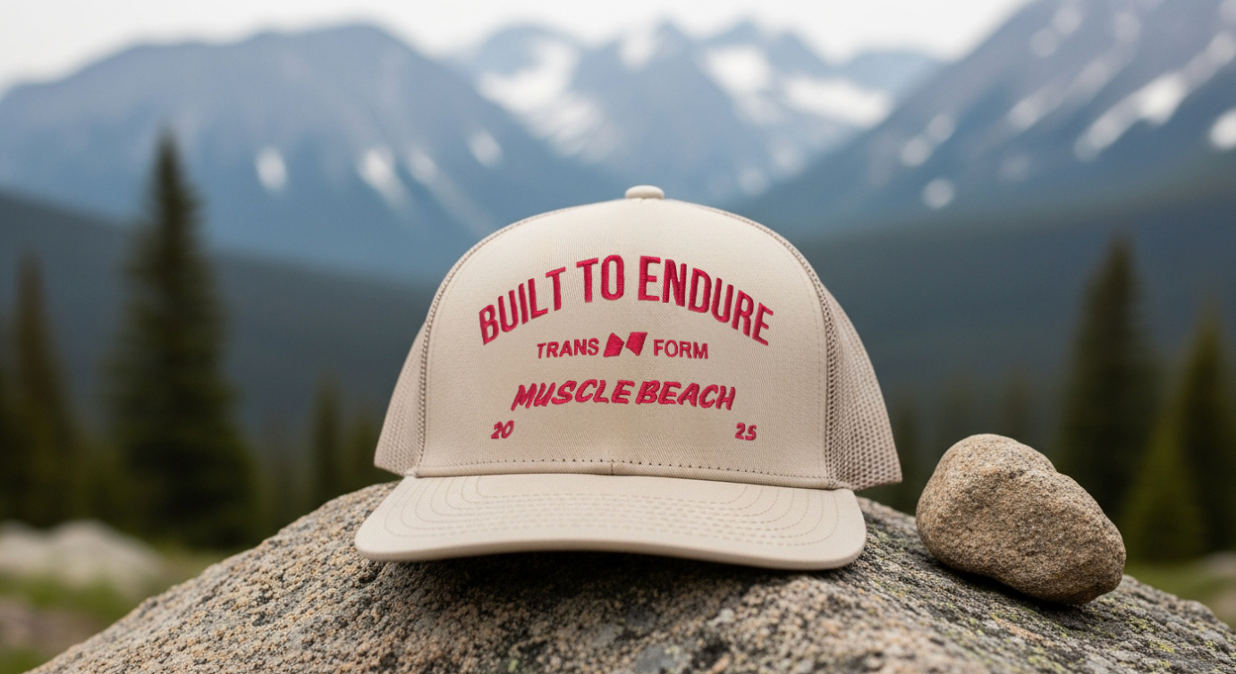 FORM “Muscle Beach” Performance Hat –Beige and Red Training Cap