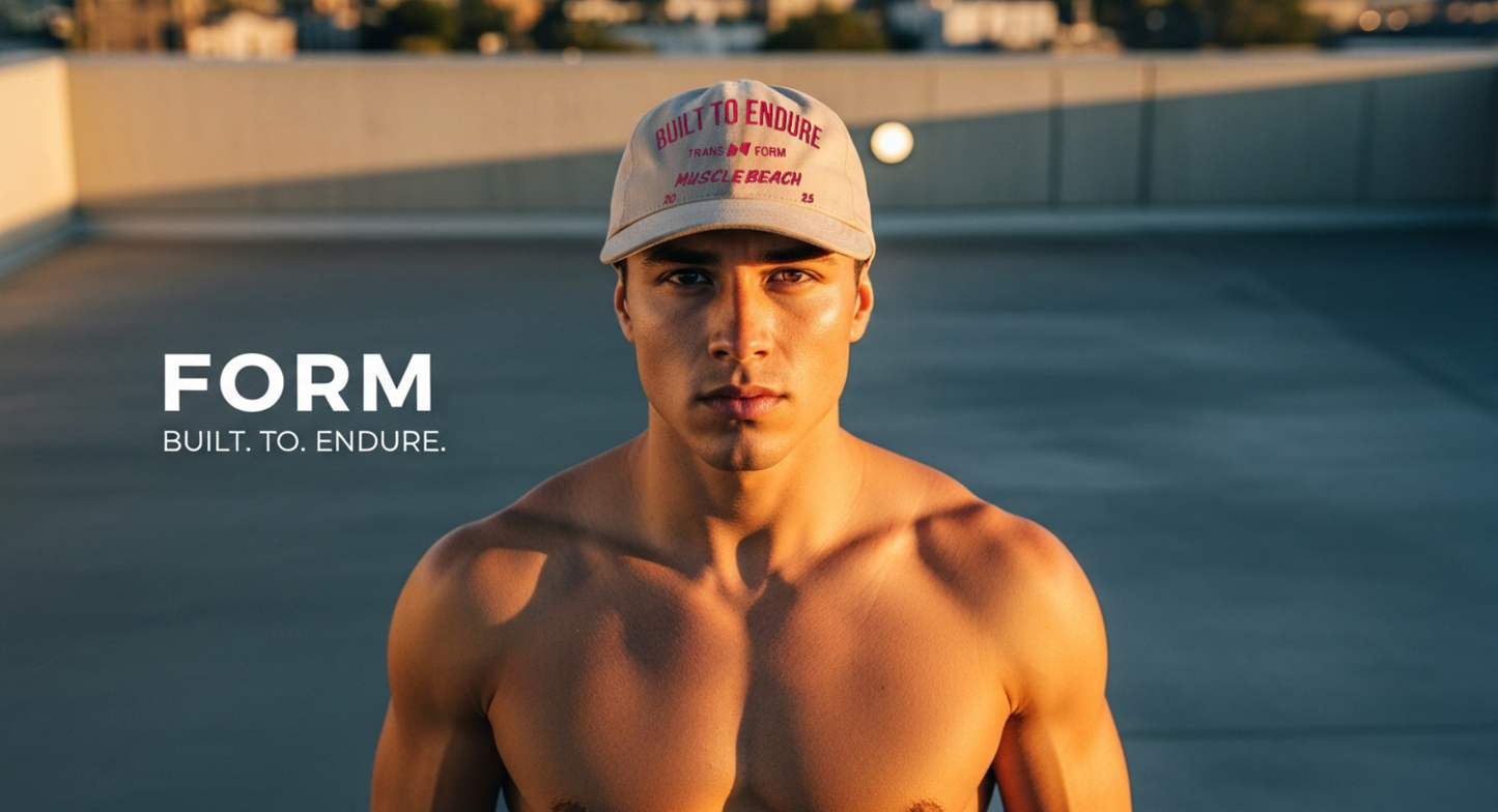 FORM “Muscle Beach” Performance Hat –Beige and Red Training Cap