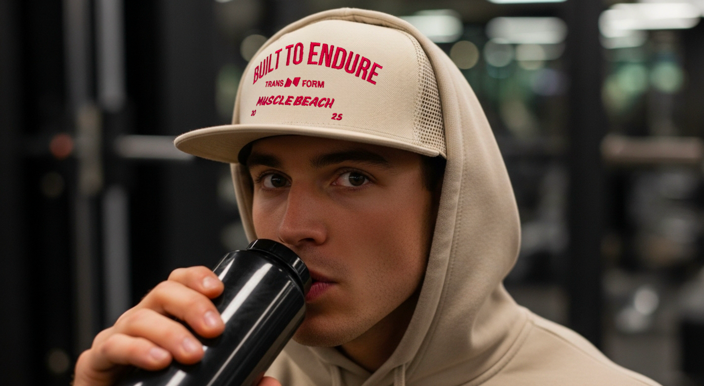 FORM “Muscle Beach” Performance Hat –Beige and Red Training Cap