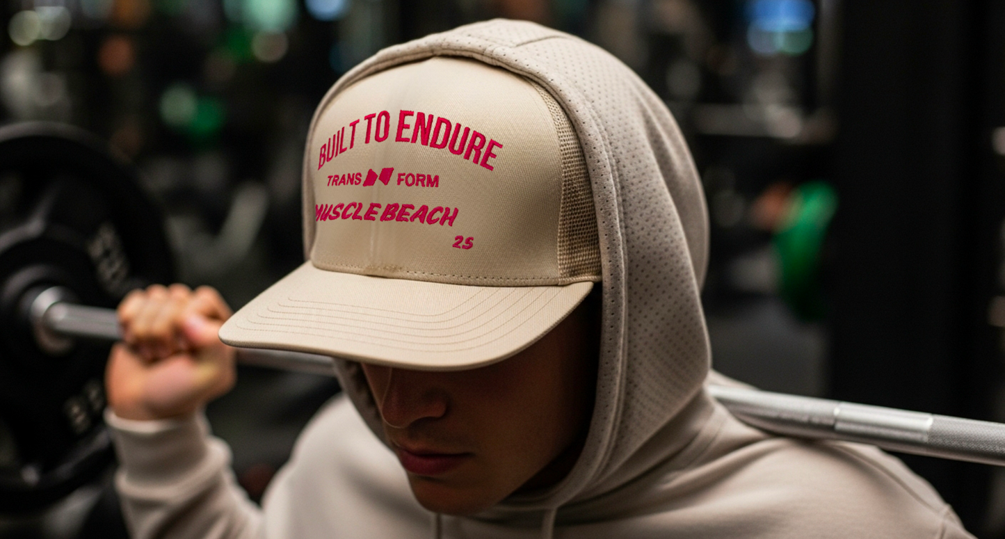 FORM “Muscle Beach” Performance Hat –Beige and Red Training Cap