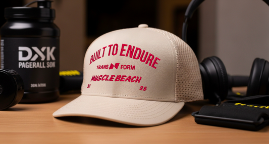 FORM “Muscle Beach” Performance Hat –Beige and Red Training Cap